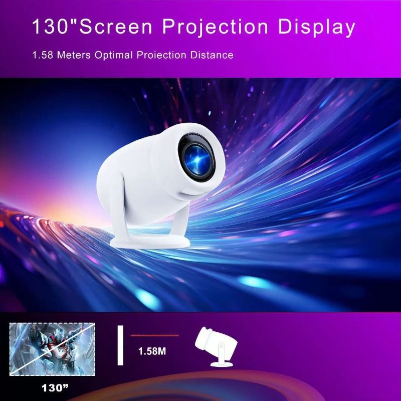 Mini Projector with WIFI 6 and Bluetooth, 4K 1080P Support Portable Projector Movie Auto Keystone for Laptop, PC, Smartphone