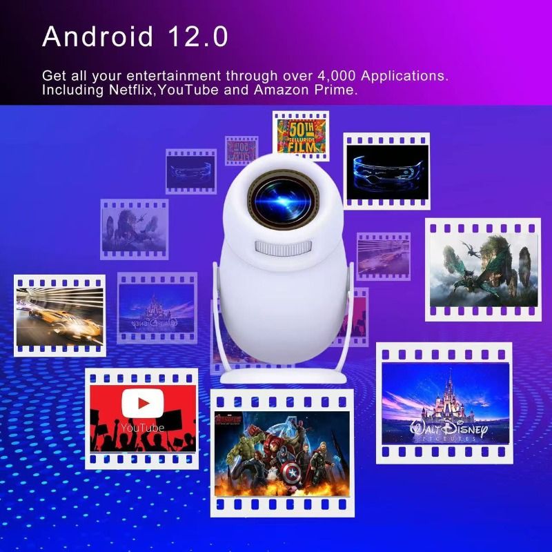 Mini Projector with WIFI 6 and Bluetooth, 4K 1080P Support Portable Projector Movie Auto Keystone for Laptop, PC, Smartphone