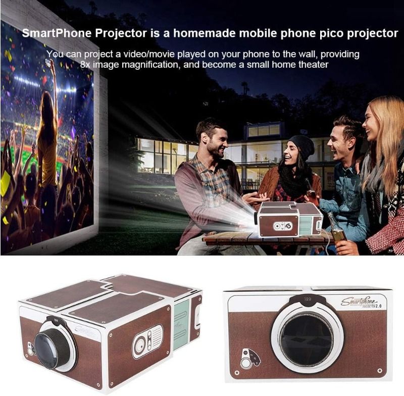 Home Projector Mini Projector DIY Smartphone Projector 2.0 & Entertainment Device, Portable Smart Projector Phone Projector Home Theater Projector for Projector for Android