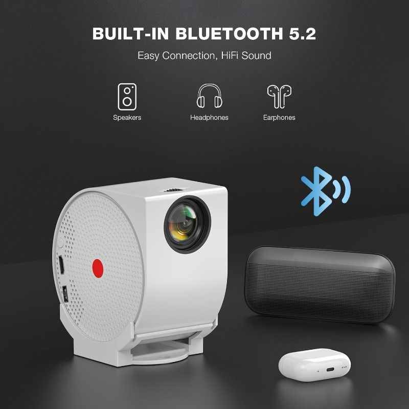 WiFi and Bluetooth projector, Android projector 4K portable video projector 270 ° adjustable, 400 ANSI lumens, automatic trapezoidal and focusing, outdoor movie projector
