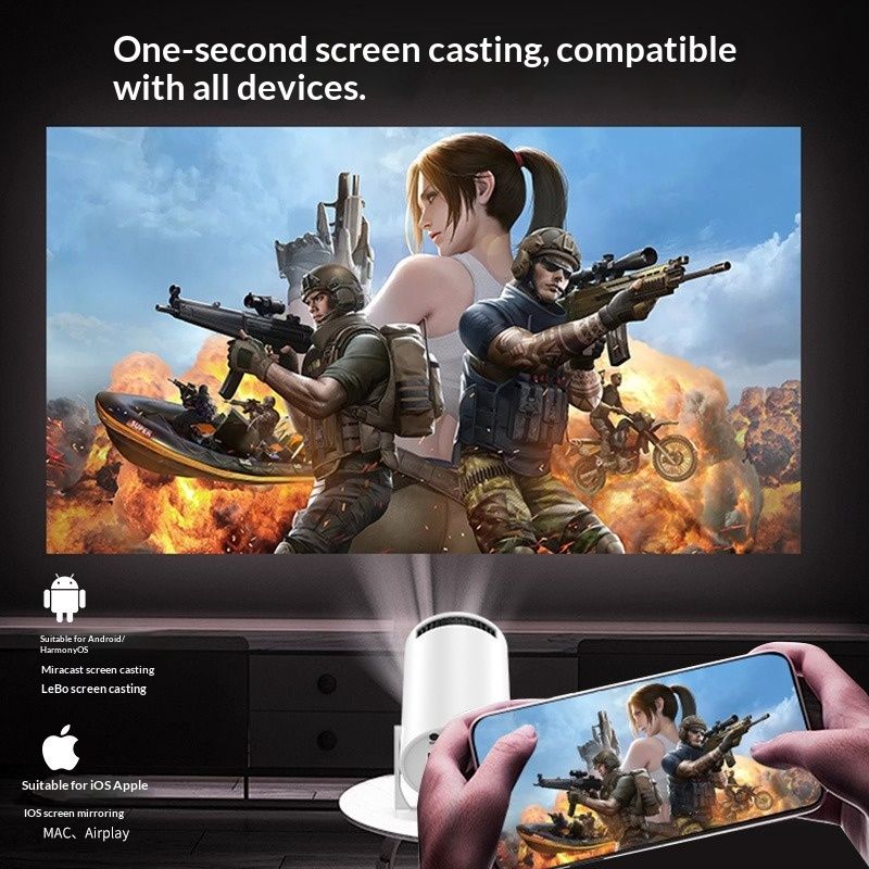 Flagship mini projector, 4K 1080P support portable wireless movie projector, 220 ° rotatable, 80 inch screen automatic calibration