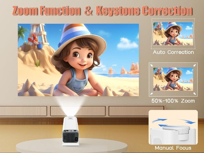 [Christmas Offer]]Upgraded HY320 Android Smart Projector 4K 320 ANSI Projector with WiFi Bluetooth, 180 ° Rotation, Automatic Keystone Correction, oice Assistant Portable Bedroom Video Projector