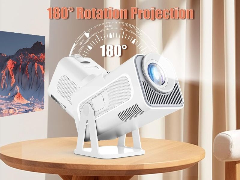 [Christmas Offer]]Upgraded HY320 Android Smart Projector 4K 320 ANSI Projector with WiFi Bluetooth, 180 ° Rotation, Automatic Keystone Correction, oice Assistant Portable Bedroom Video Projector
