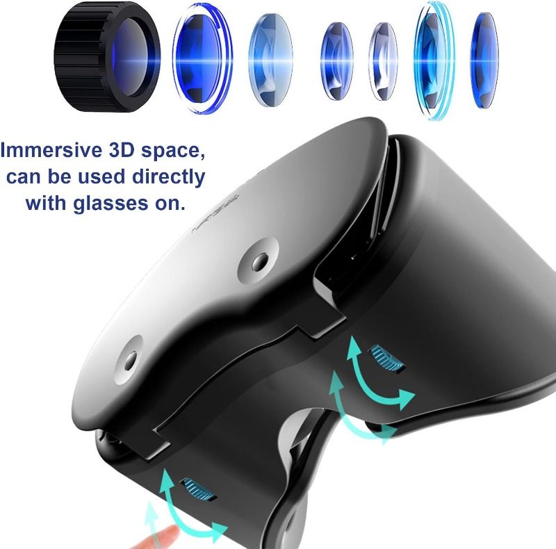 VR Headset for Phone, Virtual Reality Glasses with Controller, Anti Blue Lenses 3D VR Goggles, Compatible for IOS & Android Compatible 5-7 inch Screen,for Mobile Games & Movies(Black)