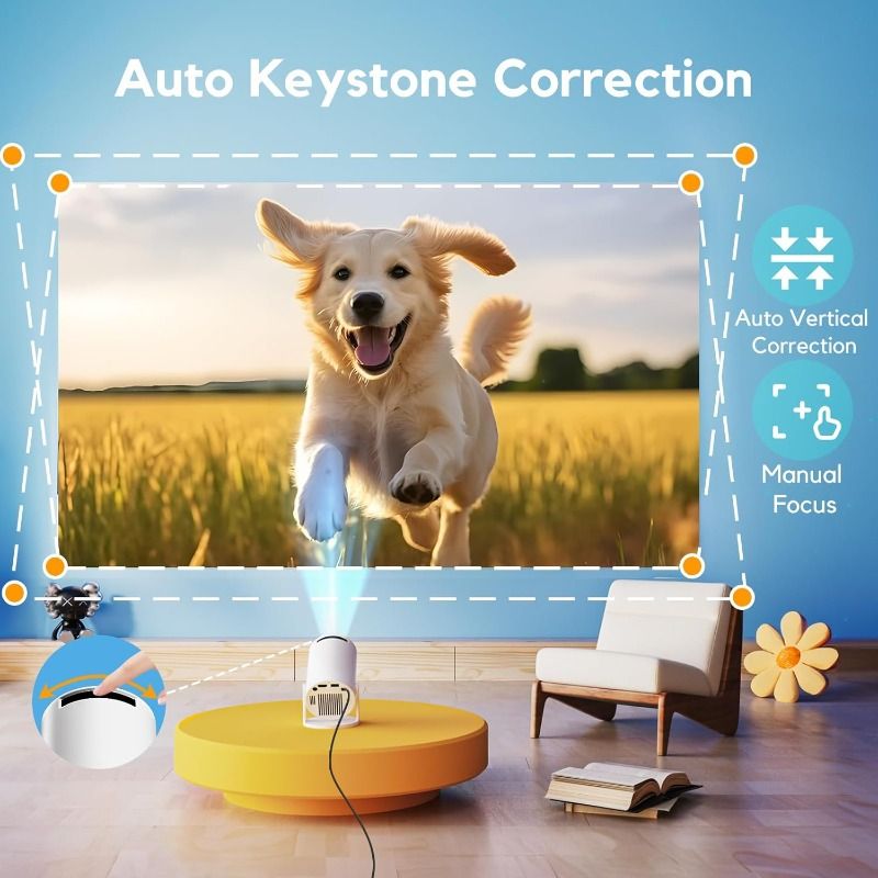 Mini Projector 2025 upgraded version 18000 lumens projector, supports WiFi 6 and BT5.4, portable projector supports 1080P, automatic keystone correction, supports 180 ° rotation, compatible with HDMI/