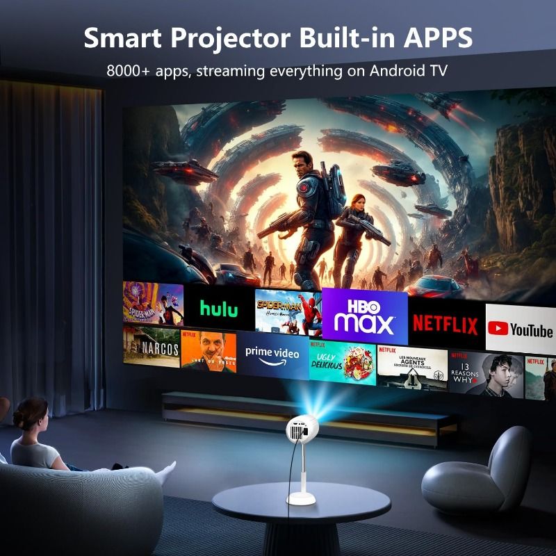 Flagship [3D TOF Auto Focus & Built-in Apps] VGKE Mini Projector, 16000Lumen 4K 1080p Support WiFi 6 Bluetooth, Auto Keystone, 90°Adjustable Liftable Portable Projector for Bedroom/Outdoor/iOS/Android