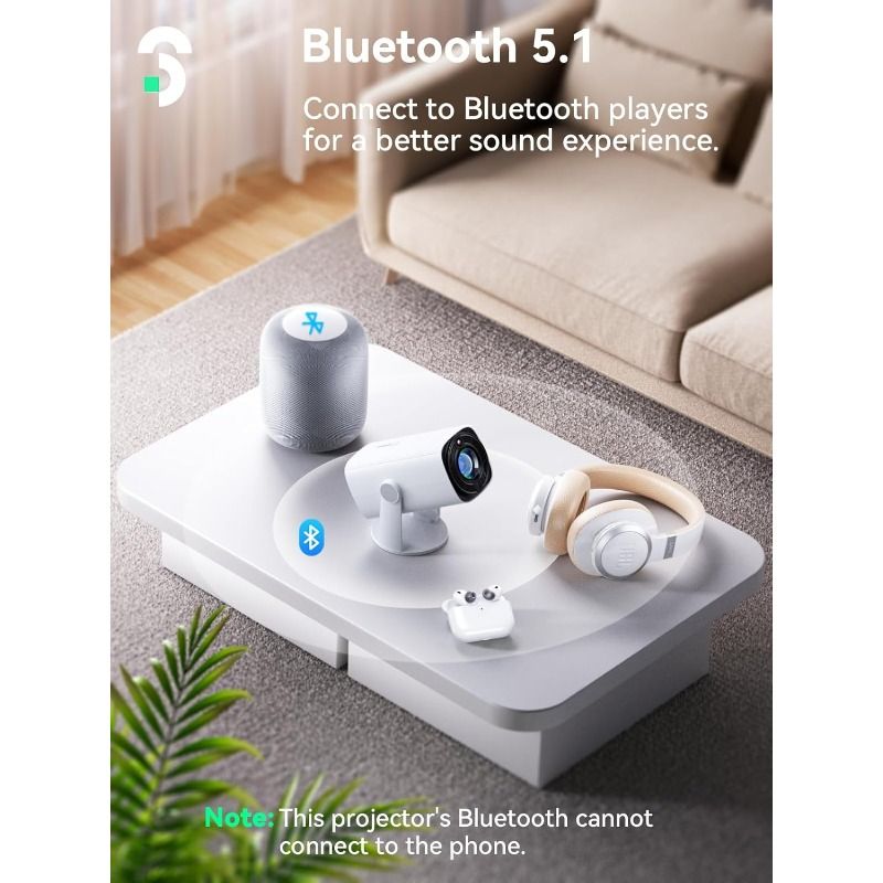 Mini Portable Projector 1080P Support - SOOMFON 720P Native Small TV Projector 270° Rotatable Auto Keystone, Bluetooth 5.1 for Bedroom/Home Cinema/Phone/TV Stick/USB/HDMI