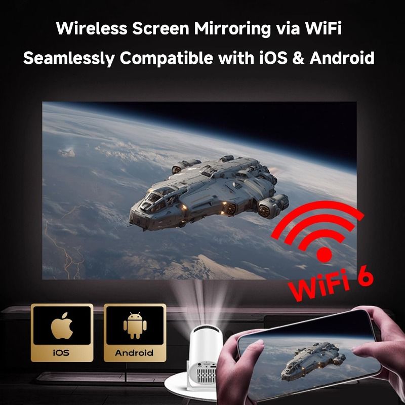 Y300 Mini Projector 15000 Lumens, Support 1080P Full HD, WiFi6 & Bluetooth5.0, HDMI/USB Interface, Screen Mirroring for iOS/Android, Portable Projector for Bedroom, Home Cinema