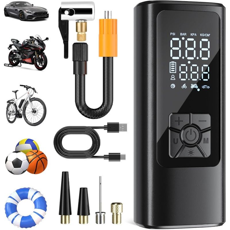 HOVVIDA Tyre Inflator Portable Air Compressor, Cordless Car Tyre Inflator 150 PSI (10.3 Bar) 5V, Fast Inflation, Auto Shut-Off, 5200 mAh, LED, as Power Bank, for Car, Motorcycle, Bike, Ball