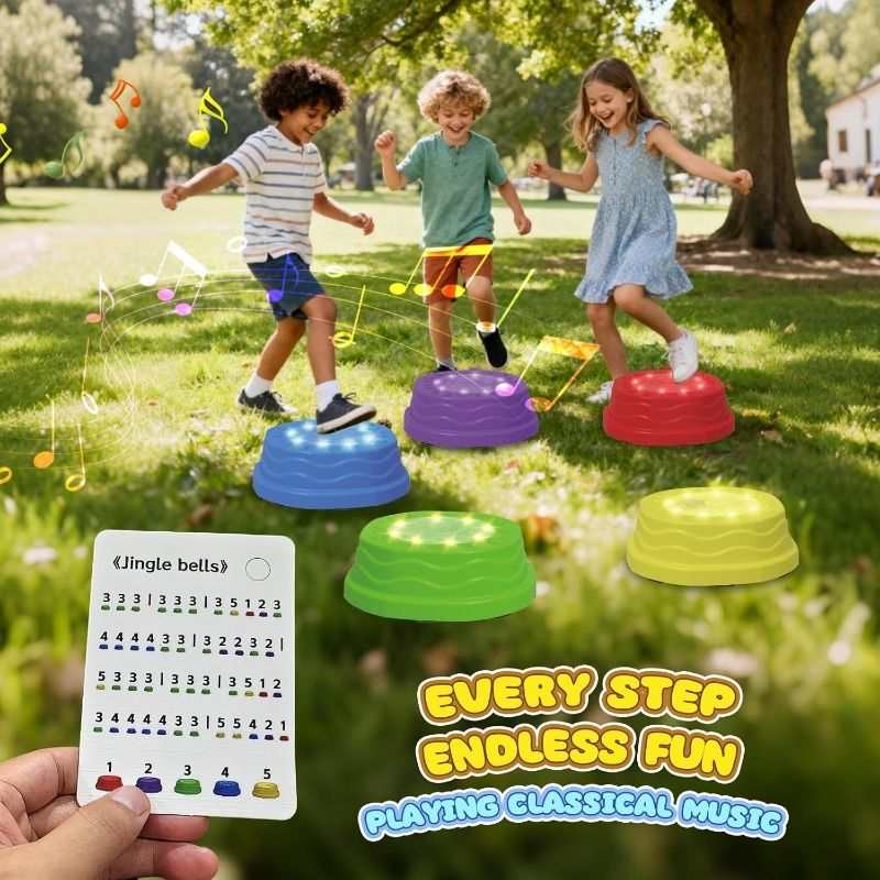 Light up & Sound Stepping Stones for Kids, Toddler Sensory Toys Jump Balance Stones for Autism, 5 PCS Obstacle Course Indoor & Outdoor Equipment Improve Coordination, Gifts for Boys Girls 3+
