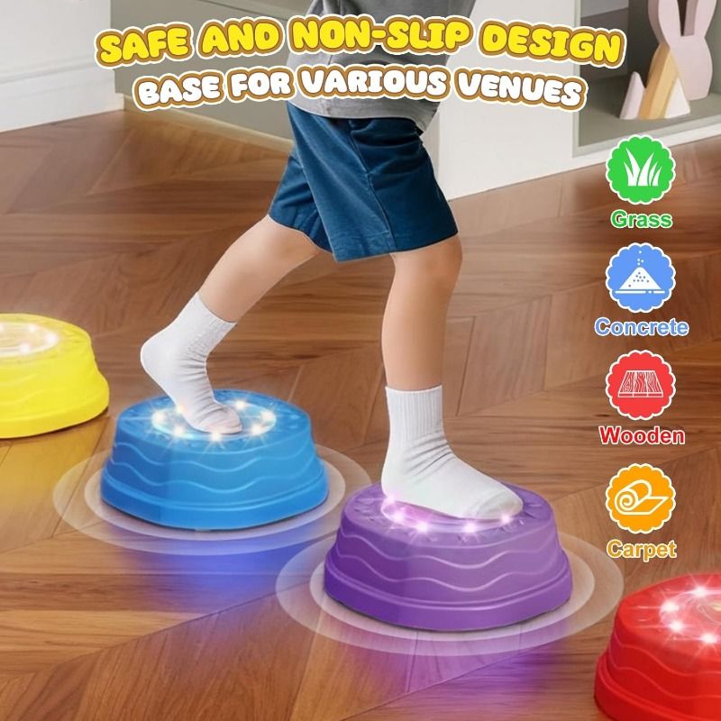 Light up & Sound Stepping Stones for Kids, Toddler Sensory Toys Jump Balance Stones for Autism, 5 PCS Obstacle Course Indoor & Outdoor Equipment Improve Coordination, Gifts for Boys Girls 3+