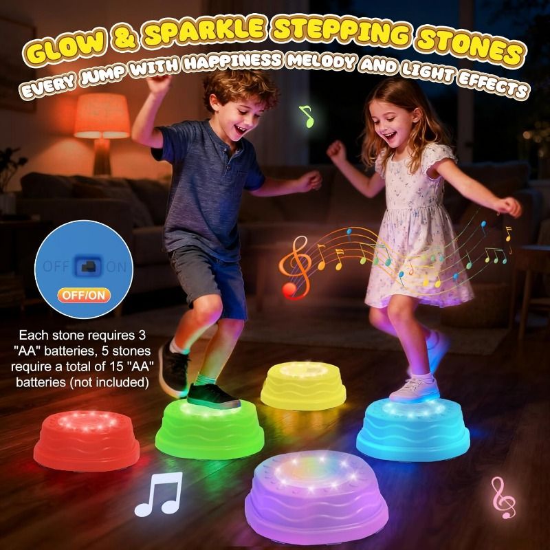Light up & Sound Stepping Stones for Kids, Toddler Sensory Toys Jump Balance Stones for Autism, 5 PCS Obstacle Course Indoor & Outdoor Equipment Improve Coordination, Gifts for Boys Girls 3+