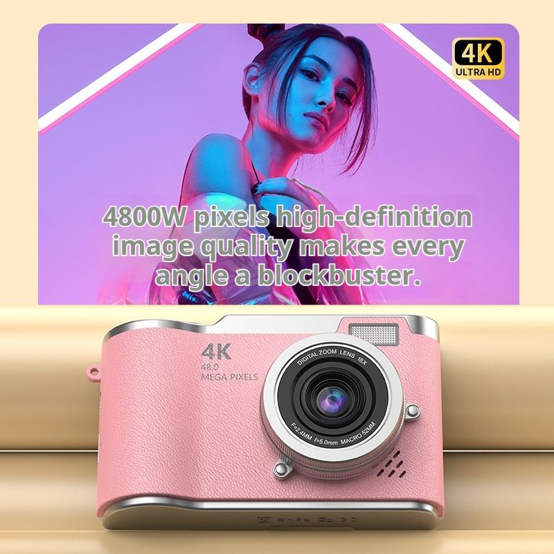 Comes with a 32GB storage card as a gift card reader. adapter. Charging cable: 4K CCD digital camera, autofocus camera, 2.4-inch 180 ° flip screen, used for point-to-point shooting of travel compact