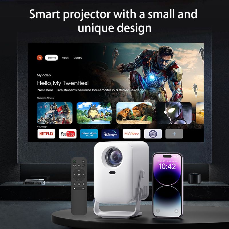 [Built in app&Android 13.0] Mini projector supports 4k portable projector with 270 ° rotation, autofocus&keystone, WiFi 6&Bluetooth, smart movie projector suitable for bedroom/outdoor use