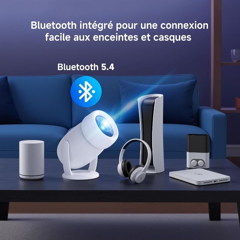 Mini Projector with WIFI 6 and Bluetooth, 4K 1080P Support Portable Projector Movie Auto Keystone for Laptop, PC, Smartphone