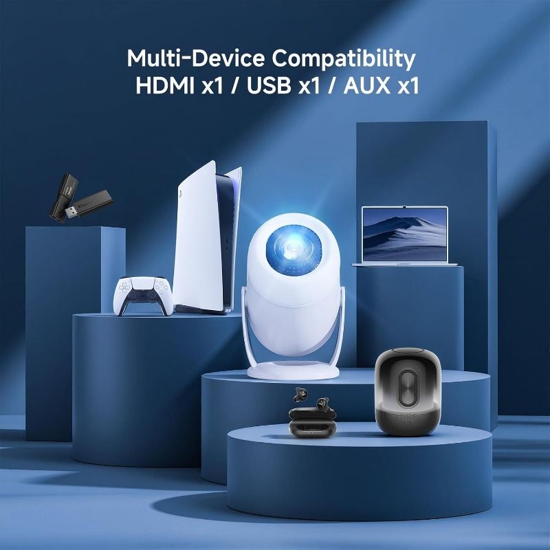 Mini Projector with WIFI 6 and Bluetooth, 4K 1080P Support Portable Projector Movie Auto Keystone for Laptop, PC, Smartphone