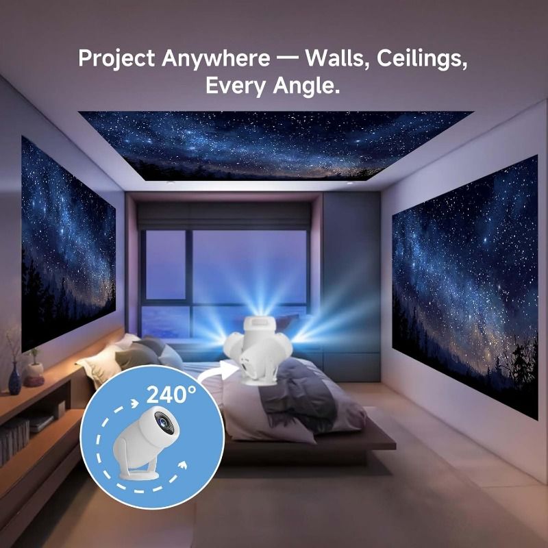 Mini Projector with WIFI 6 and Bluetooth, 4K 1080P Support Portable Projector Movie Auto Keystone for Laptop, PC, Smartphone