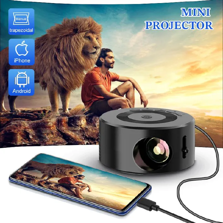 1080P mini projector, portable movie projector with rich interface and built-in speakers, suitable for outdoor and home theater portable projectors on smartphones, tablets, laptops.