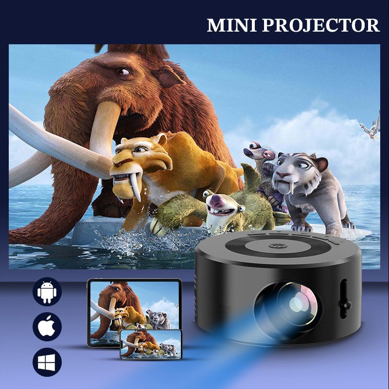 1080P mini projector, portable movie projector with rich interface and built-in speakers, suitable for outdoor and home theater portable projectors on smartphones, tablets, laptops.