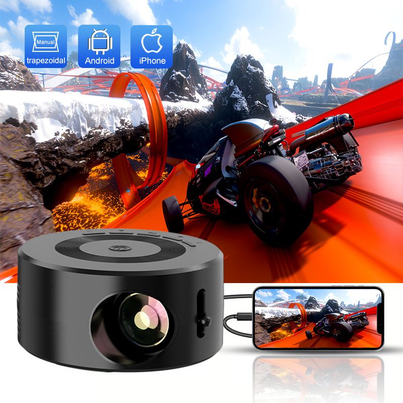 1080P mini projector, portable movie projector with rich interface and built-in speakers, suitable for outdoor and home theater portable projectors on smartphones, tablets, laptops.