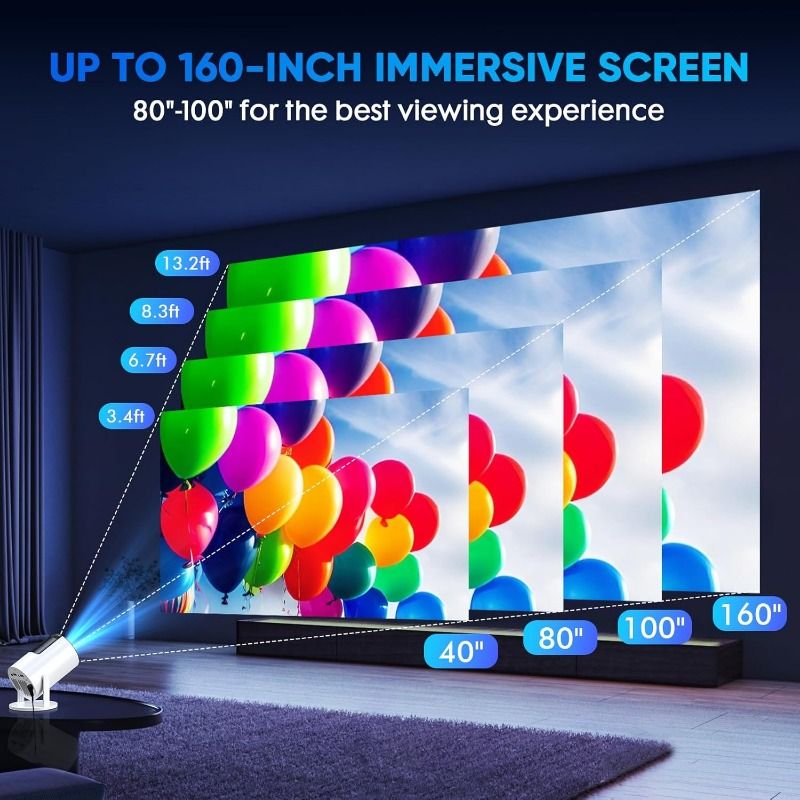 【Android 14 & Built-in Apps】Tecaki Mini Projector, Portable Projector with WiFi 6 and Bluetooth 5.2, 180° Rotatable Support 1080P with Auto Keystone for Home Bedroom Compatible with TV Stick/HDMI/USB