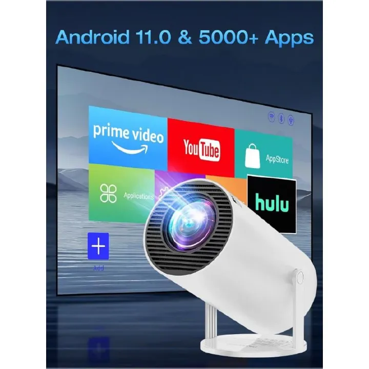 [Built-in Apps & Android 14.0] Mini Projector Portable 20000 Lux Projector 4K Supported 180° Rotation & Auto Keystone, Outdoor Compatible with TV Stick/Windows/iOS/Android/HDMI/USB (1080P)