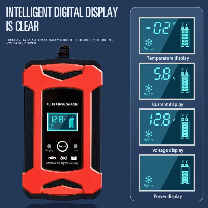 12V6A motorcycle and car battery charger, intelligent universal repair type lead-acid battery charger