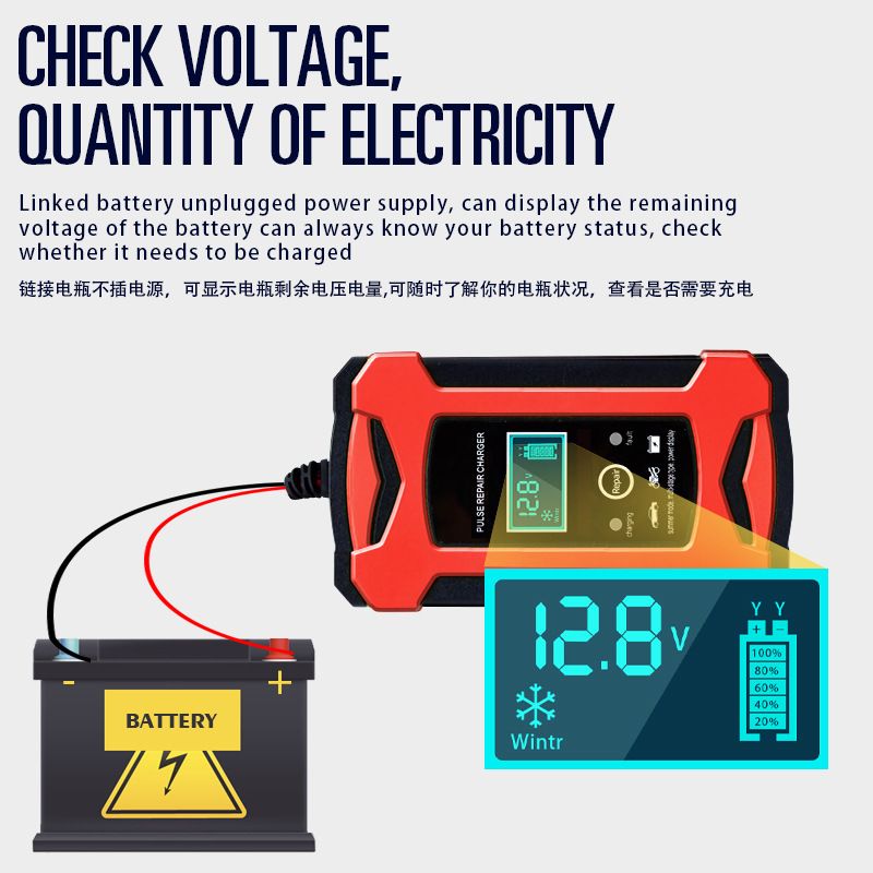 12V6A motorcycle and car battery charger, intelligent universal repair type lead-acid battery charger