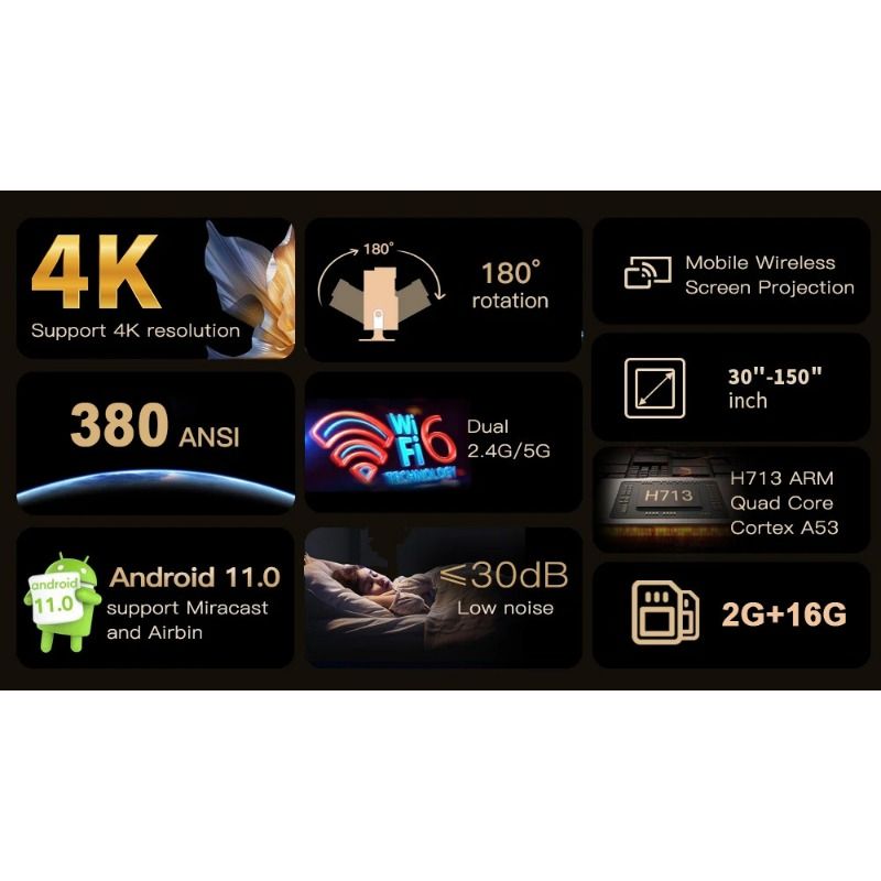 Newly upgraded HP330 giant screen projector Supports 4K short focus Wireless Android Features