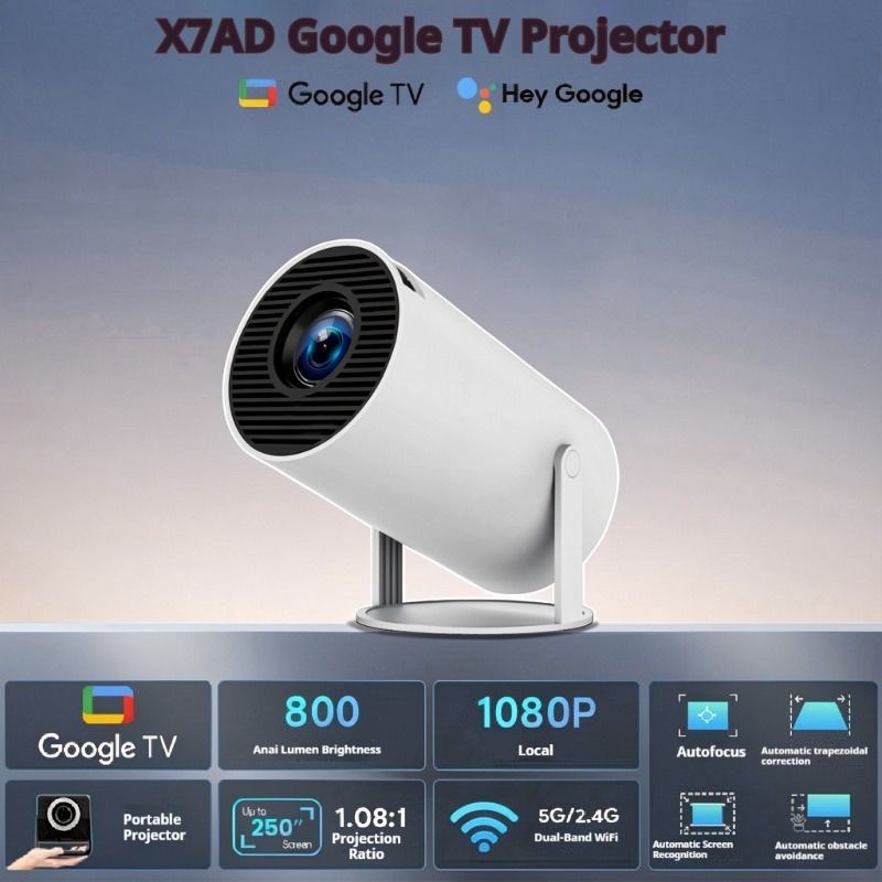 X7AD Google TV Smart Projector, 1080P HD Portable Projector with Auto Focus & Keystone, 5G/2.4G WiFi Home Theater Projector