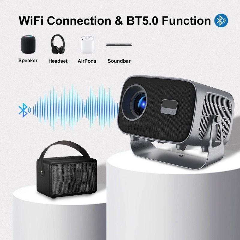 Smart Projector with WiFi & Bluetooth 5.0, HD Home Theater Projector, Compatible with Bluetooth Headset/Speaker, for Office Meeting, School Teaching, Home Movie