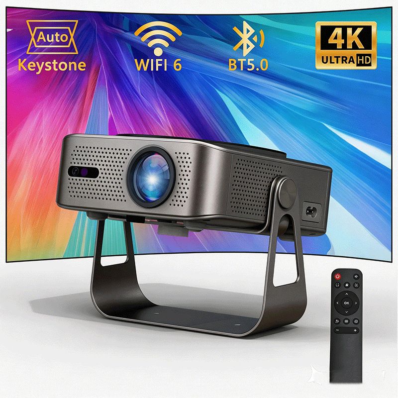 4K Ultra HD Smart Projector with WiFi 6 & Bluetooth 5.0, Auto Keystone Correction, Rotatable Stand for Home Theater, Office Meeting, School Teaching