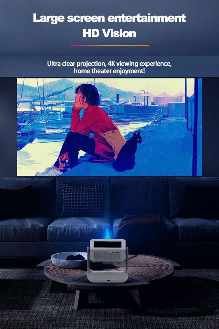 Flagship 360 ° Rotating Intelligent Touch Projector, Dual Screen, Android System Bluetooth WIFI. Suitable for home theaters, dormitories, offices, and teaching