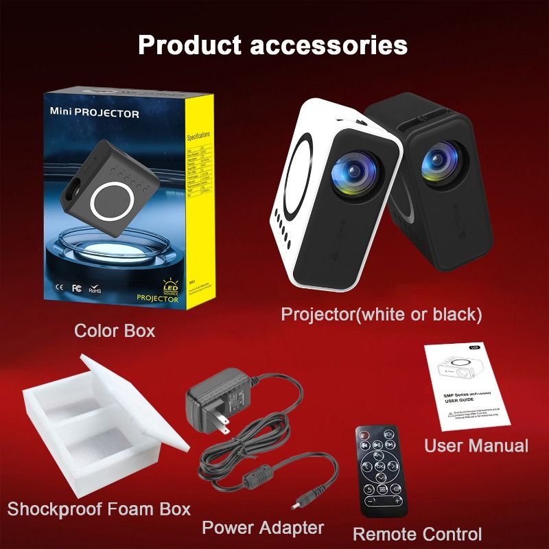 Palm-Thickness Mini Projector, One-Handed Hold, Small Body Big Power, Portable for Home Theater, Dorm, Camping, Cross-Border Supply