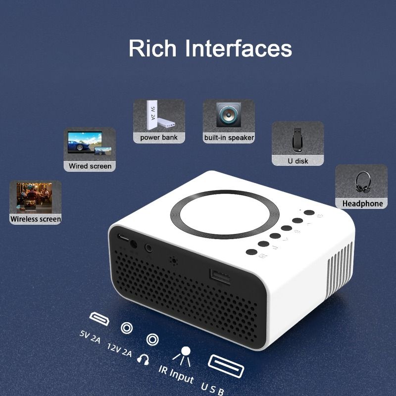 Palm-Thickness Mini Projector, One-Handed Hold, Small Body Big Power, Portable for Home Theater, Dorm, Camping, Cross-Border Supply