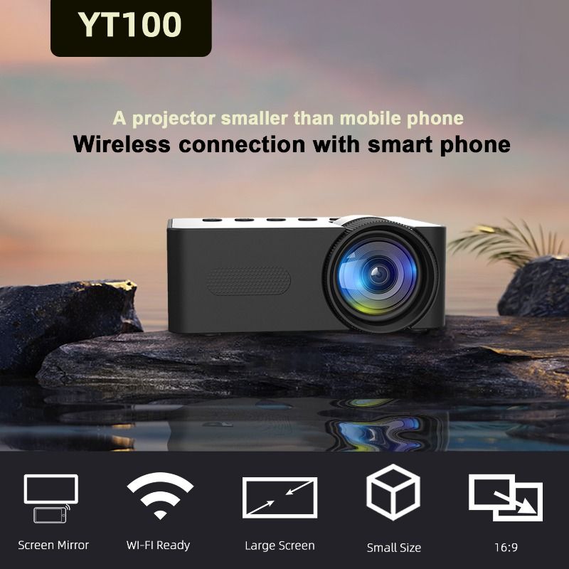 Smaller Than Mobile Phone Projector, Wireless Smartphone Connection, 16:9 HD Large Screen, Portable for Home, Dorm, Camping