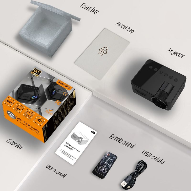 Smaller Than Mobile Phone Projector, Wireless Smartphone Connection, 16:9 HD Large Screen, Portable for Home, Dorm, Camping