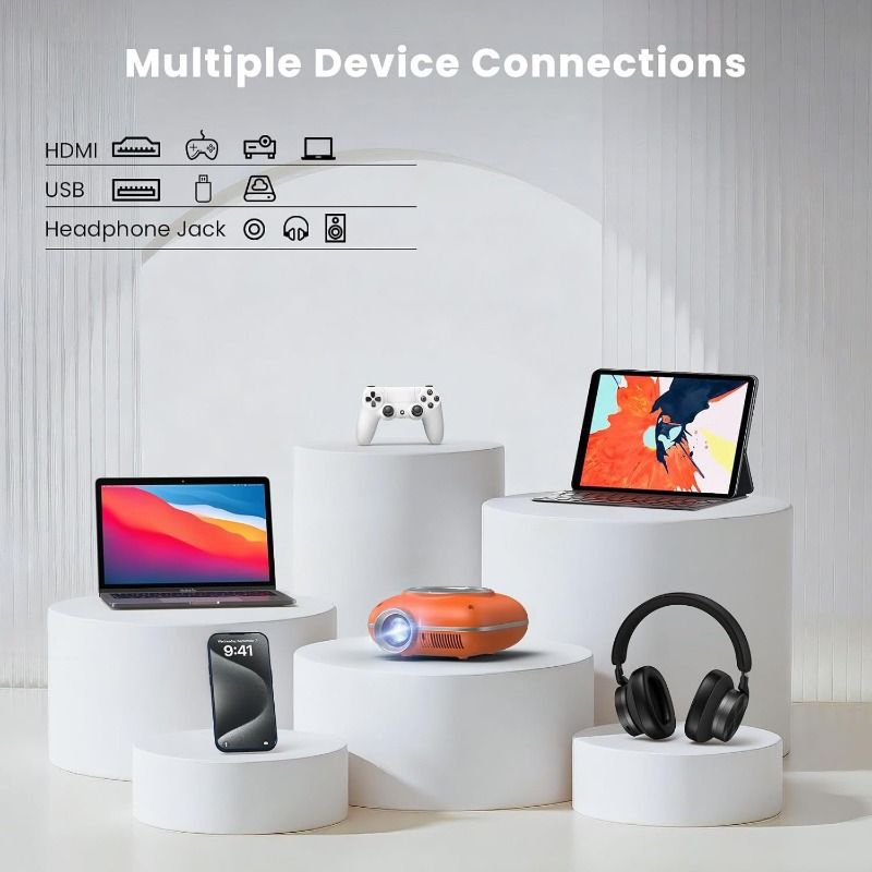 Android 11 Projector with Dual-Band WiFi 2.4G/5G, Two-Way Bluetooth 5.1, Supports 1080P, Portable for Home, Dorm, Camping