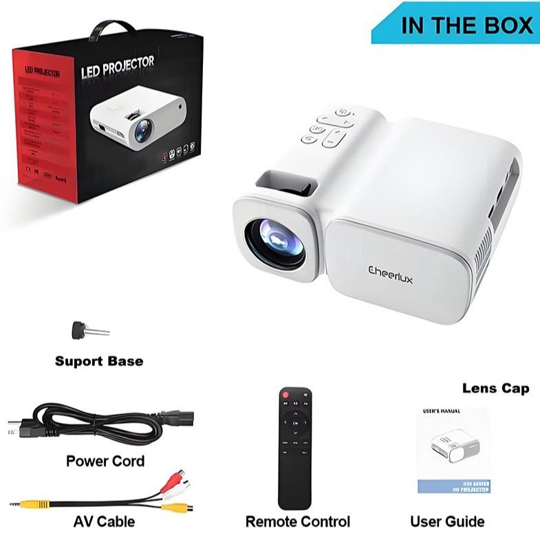 CheerLux Mini Projector with WiFi & Screen Mirroring, Supports 1080P, Portable for Home Theater, Dorm, Camping