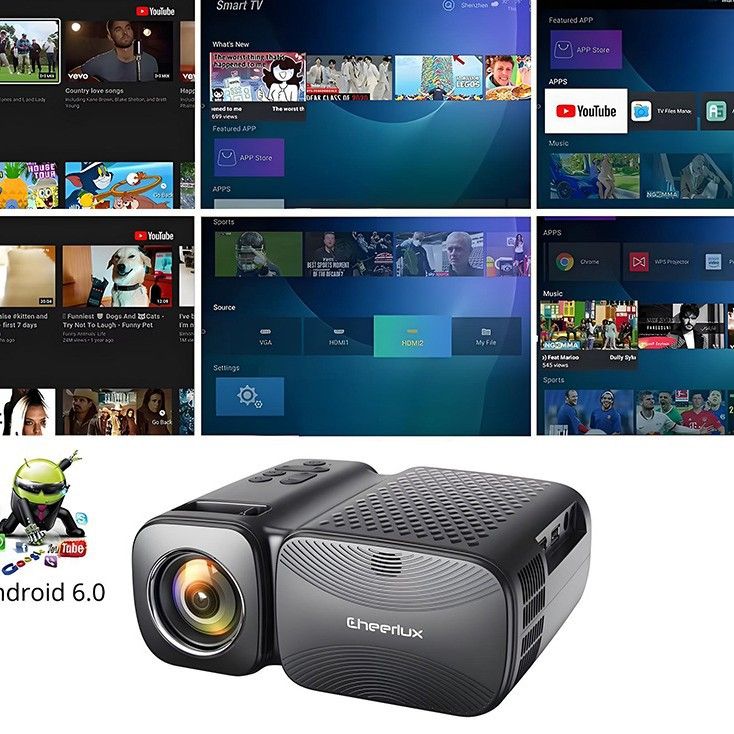 CheerLux Mini Projector with WiFi & Screen Mirroring, Supports 1080P, Portable for Home Theater, Dorm, Camping