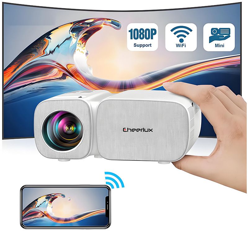 CheerLux Mini Projector with WiFi & Screen Mirroring, Supports 1080P, Portable for Home Theater, Dorm, Camping