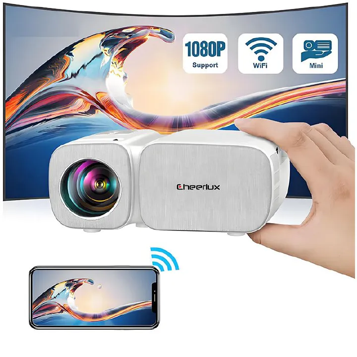 CheerLux Mini Projector with WiFi & Screen Mirroring, Supports 1080P, Portable for Home Theater, Dorm, Camping
