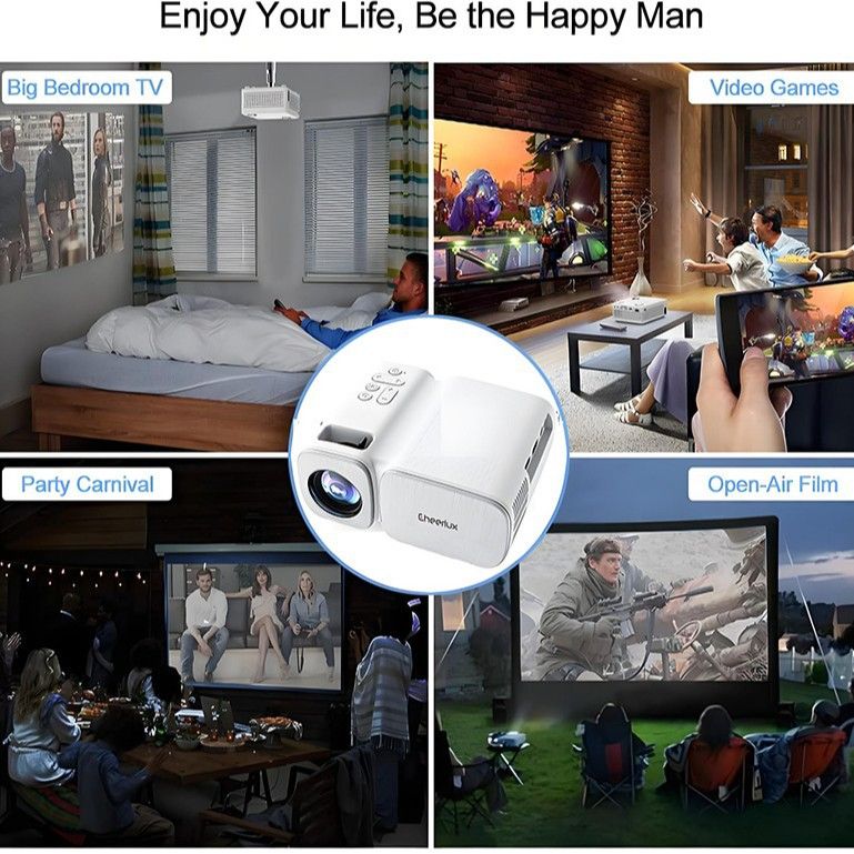 CheerLux Mini Projector with WiFi & Screen Mirroring, Supports 1080P, Portable for Home Theater, Dorm, Camping