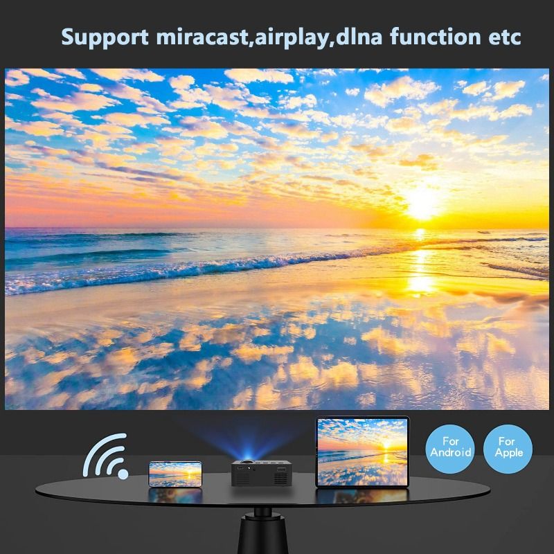 Portable Projector 1080P Full HD Mini Home Cinema Projector Suitable for iOS and Android Wireless Projection, Handheld Portable, Suitable for Home, Dormitory, Camping