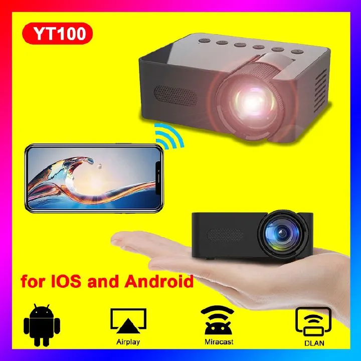 Portable Projector 1080P Full HD Mini Home Cinema Projector Suitable for iOS and Android Wireless Projection, Handheld Portable, Suitable for Home, Dormitory, Camping
