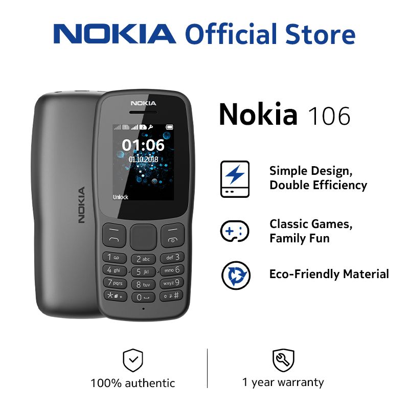 Brand New Nokia 106 – Dual SIM – 1.8" Display – FM Radio – 800mAh Battery