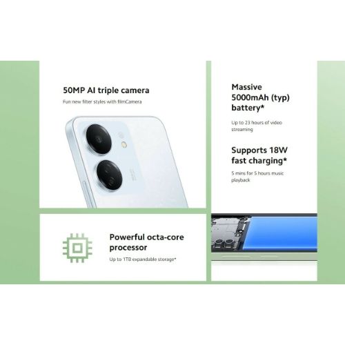 Refurbished Redmi 13C 8GB RAM + 256GB ROM 50MP+8MP Camera 5000mAh (Dual SIM) Android Smartphones/ Mobile Phones