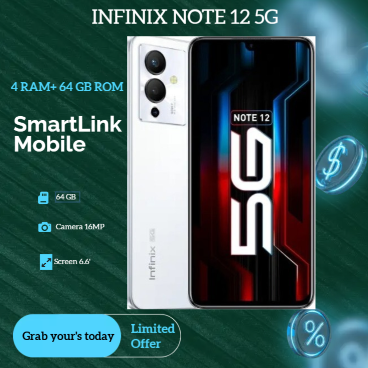 Refurbished Infinix Note 12 5G 4GB RAM + 64GB ROM 50MP+8MP Camera 5000mAh (Dual SIM) Android Smartphones/ Mobile Phones