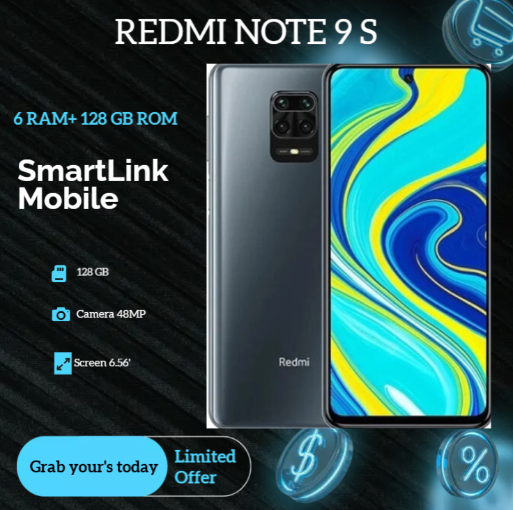 Refurbished Redmi Note 9S 6GB RAM + 128GB ROM 48MP+16MP Camera 5020mAh (Dual SIM) Android Smartphones/ Mobile Phones