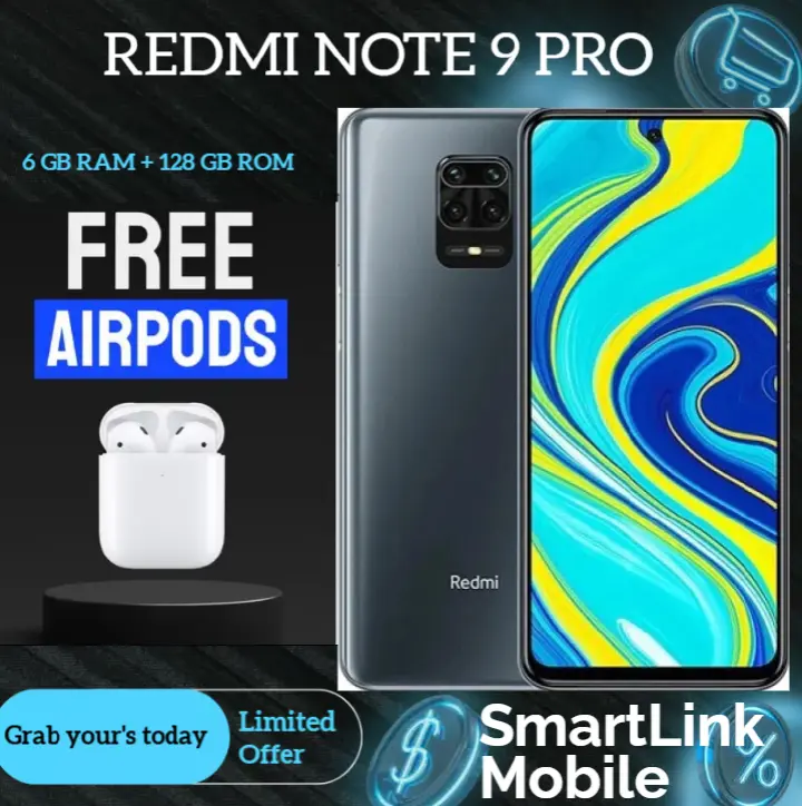 Refurbished Redmi Note 9 Pro 6GB RAM + 128GB ROM 64MP+16MP Camera 5020mAh (Dual SIM) Android Smartphones/ Mobile Phones